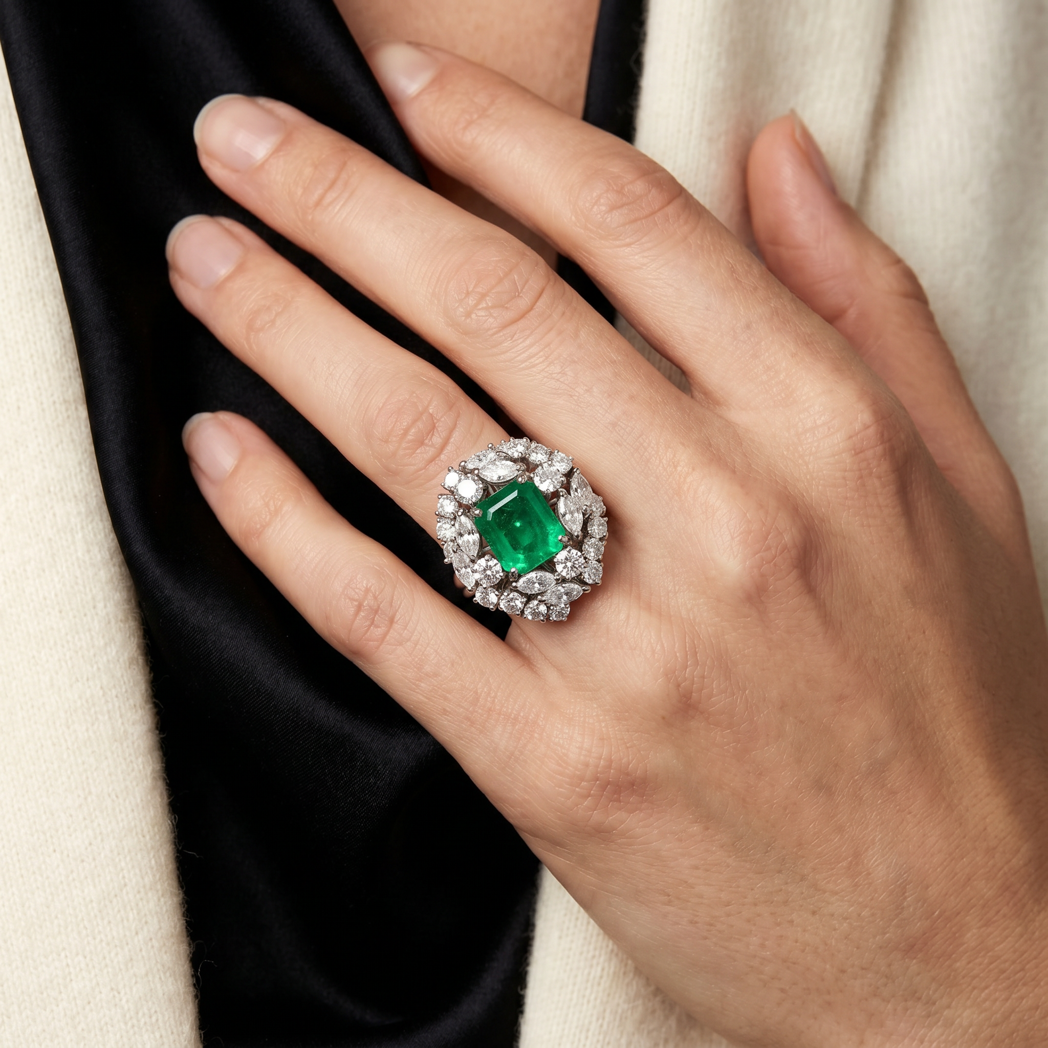 Colombian emerald and diamond cluster ring.png