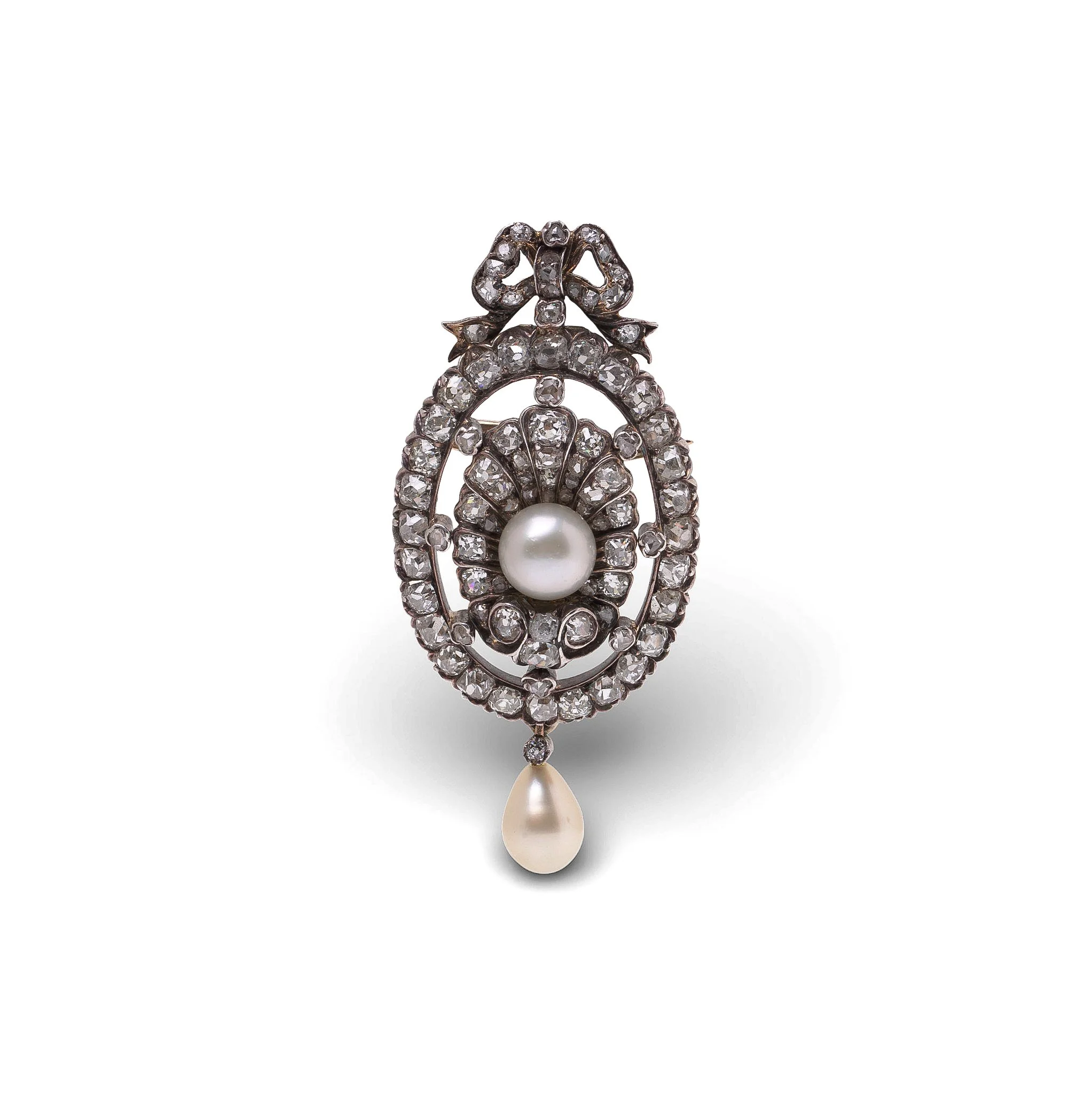 Victorian 15KT Gold & Silver Diamond and Pearl Pendant
