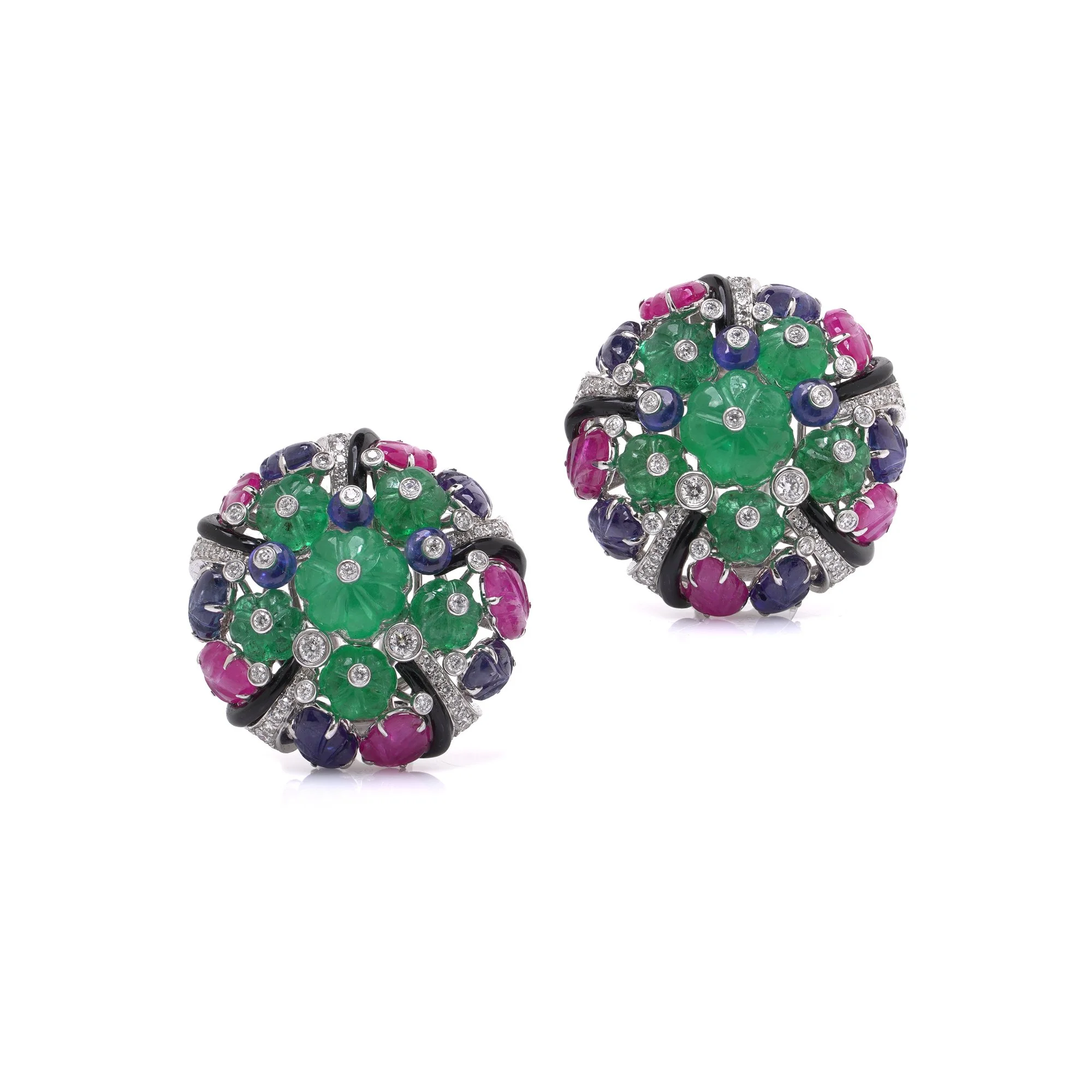 Vintage Tutti Frutti Gem-Set Gold Clip-On Earrings