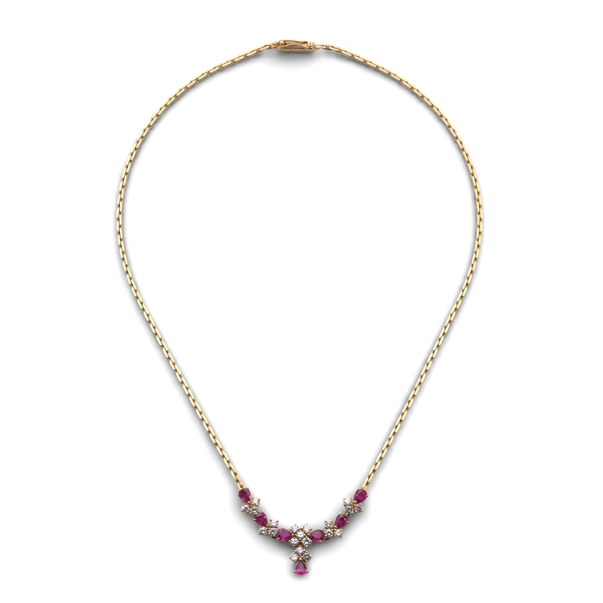 Vintage 18KT Gold Ruby & Diamond Necklace, 1983