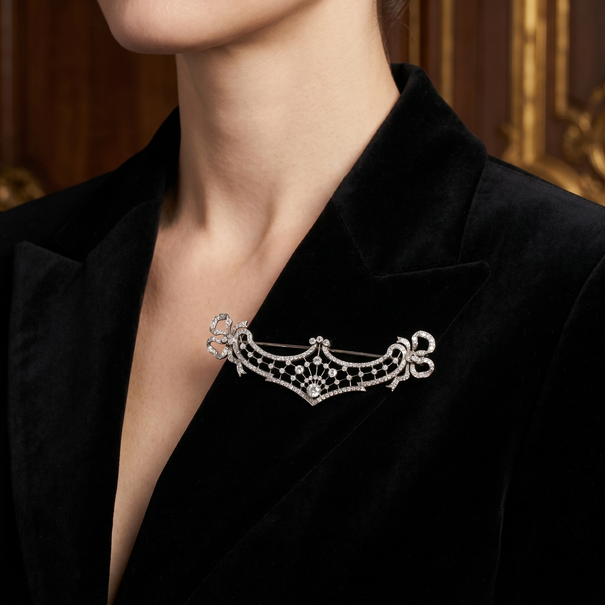 Openwork Diamond Brooch with Bow Terminals.png