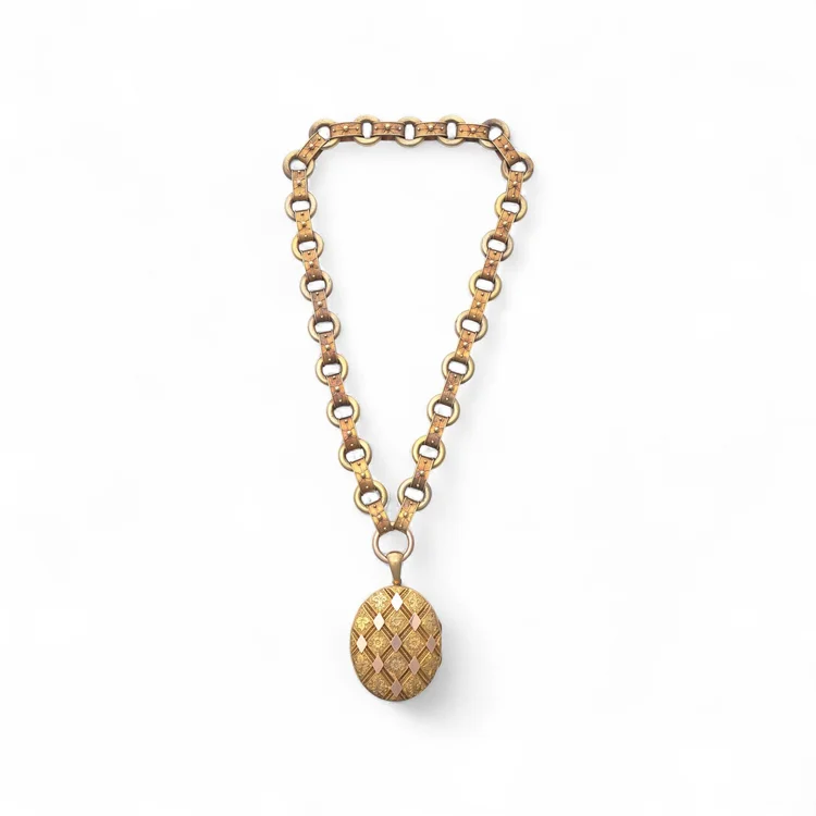Victorian 22KT Gold Locket Pendant with 20KT Chain Necklace