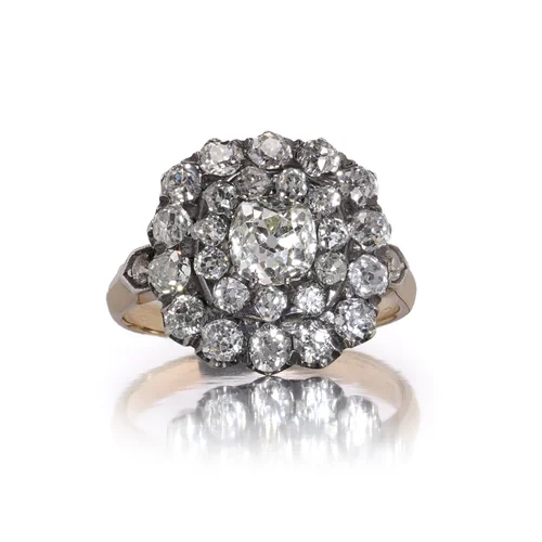Antique 18KT Gold & Silver Cluster Ring with Old-Cut Diamonds