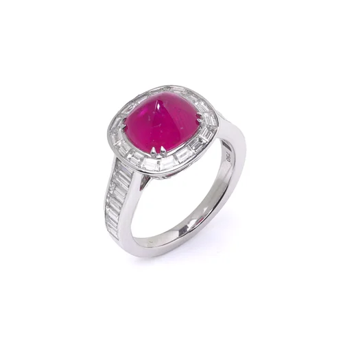 18KT White Gold Sugarloaf Ruby & Diamond Ring