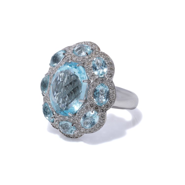 Jay Feder 18KT White Gold Blue Topaz and Diamond Ring