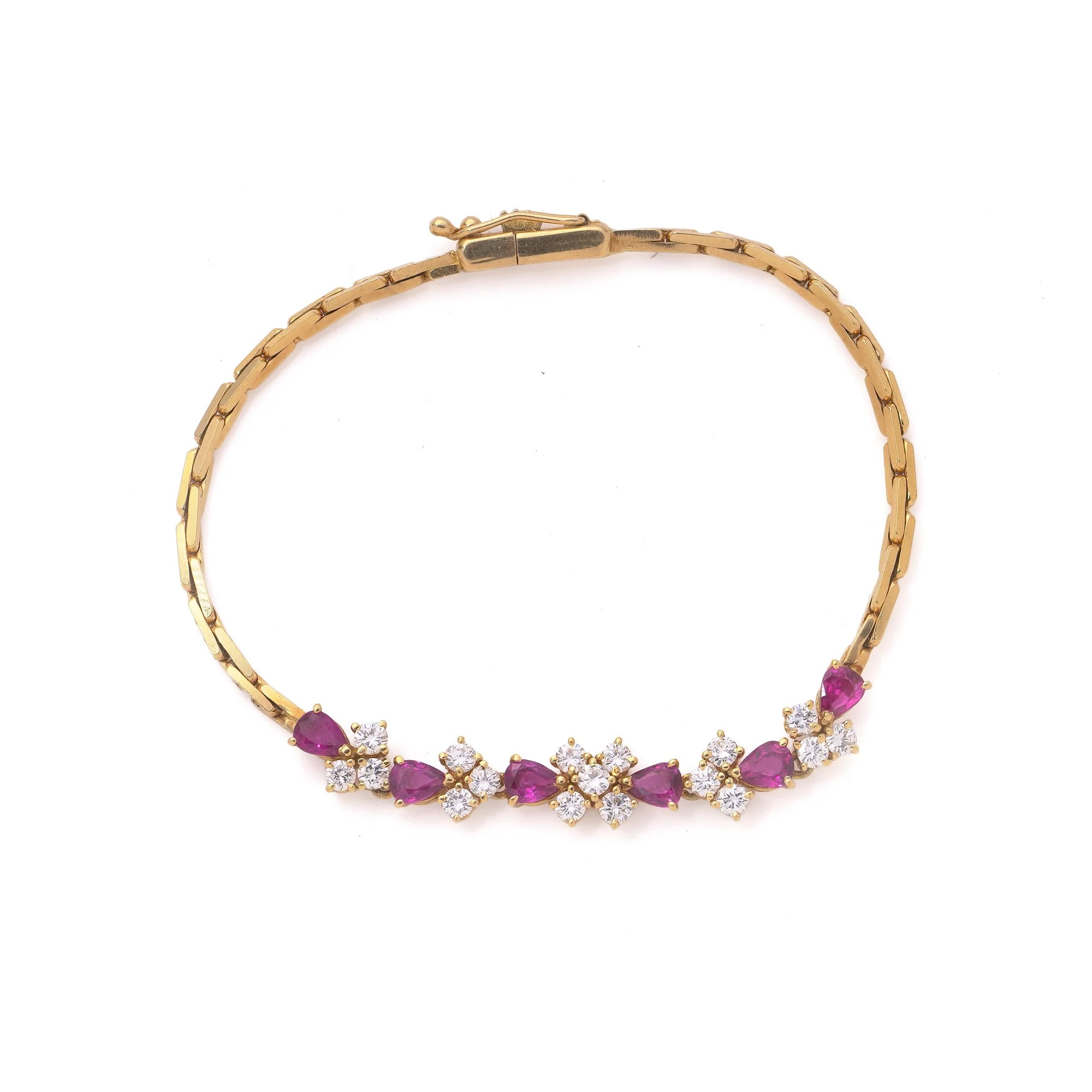 Vintage 18KT Gold Ruby & Diamond Bracelet, 1983
