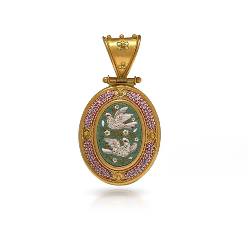 Antique 19th Century 23KT Gold Micromosaic Mourning Pendant