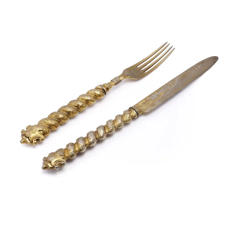 Aaron Hatfield & Sons. silver gilt cutlery set, 1851