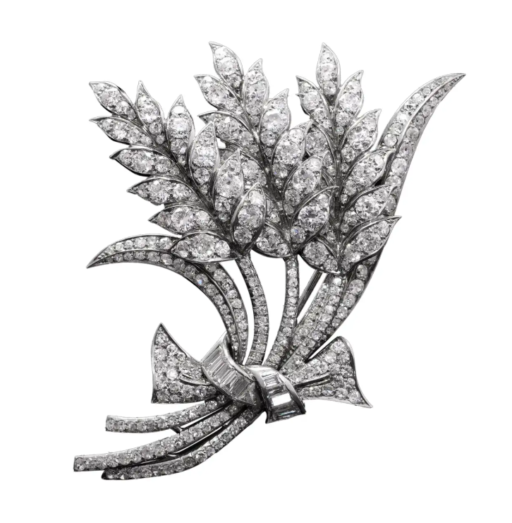 Art Deco 1920s Platinum Flower Bouquet brooch with 6.00 ct. diamonds