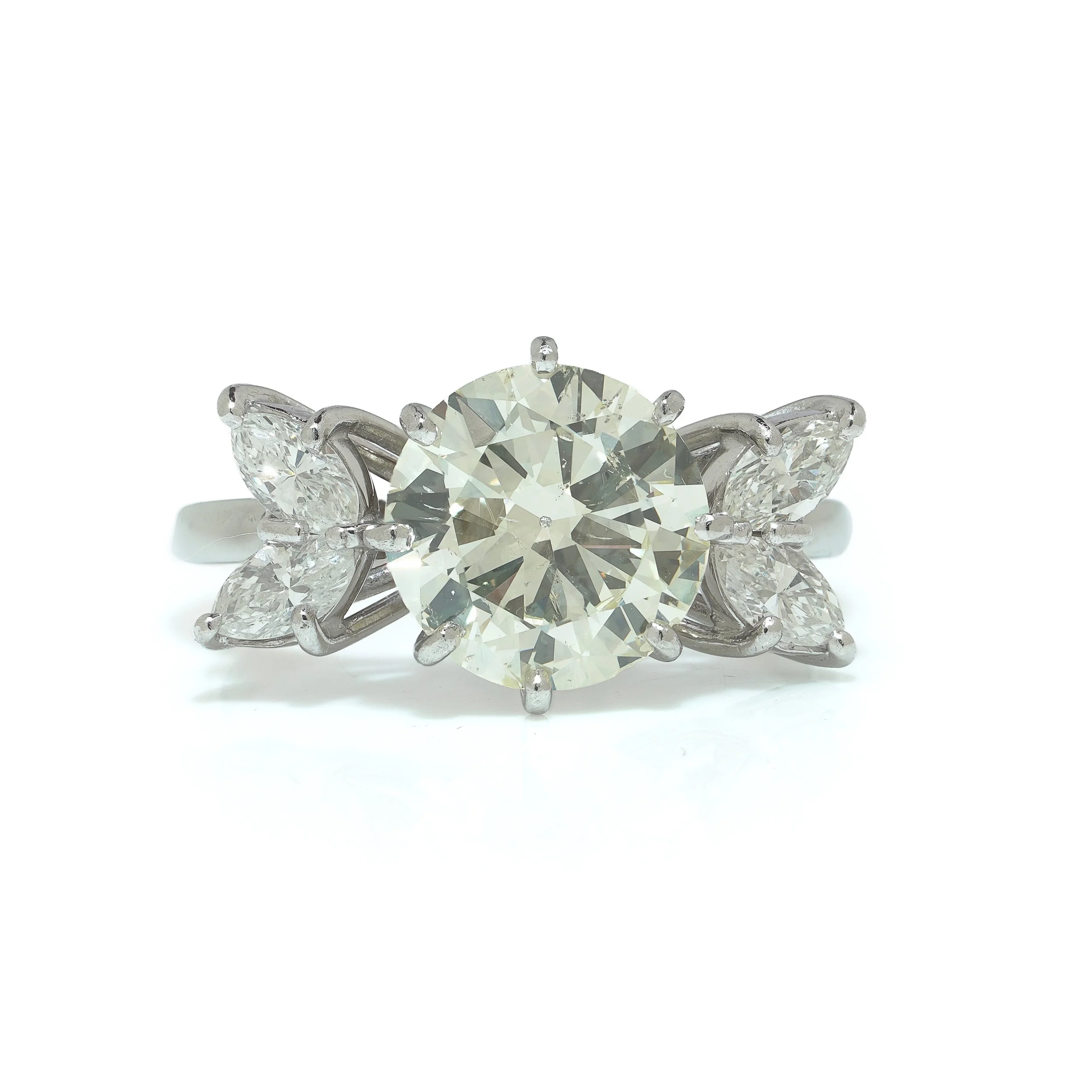 18KT White Gold 3.00ct Diamond Ring with Marquise Side Stones