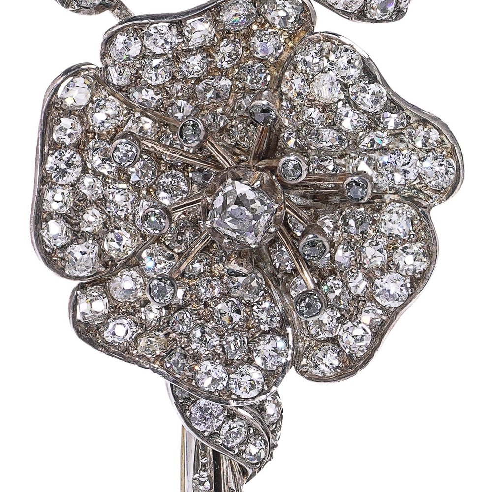 Victorian En Tremblant Diamond Flower Brooch — Mozeris Fine - Main Image