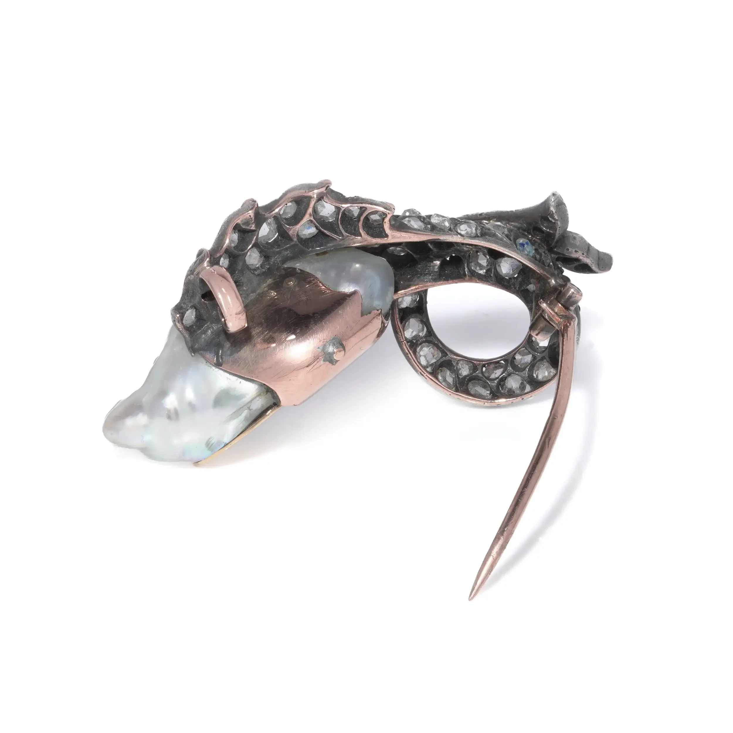 Victorian-9kt-gold-silver-natural-pearl-ruby-rose-cut-diamond-fish-brooch-Mozeris-Fine-Antiques3.webp
