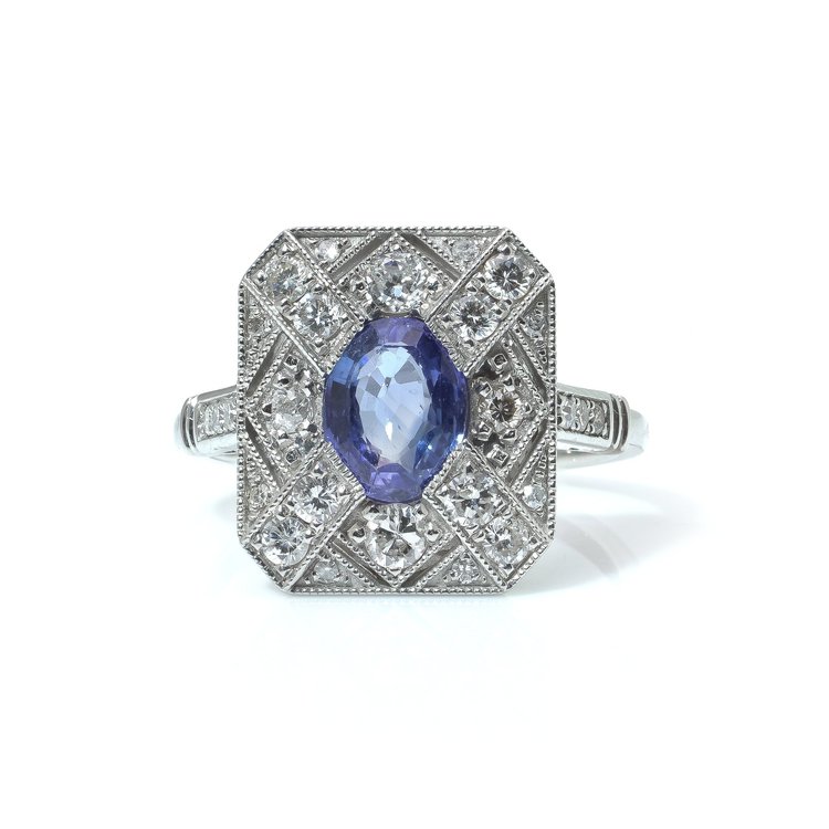 Art Deco Style Sapphire and Diamond Ring