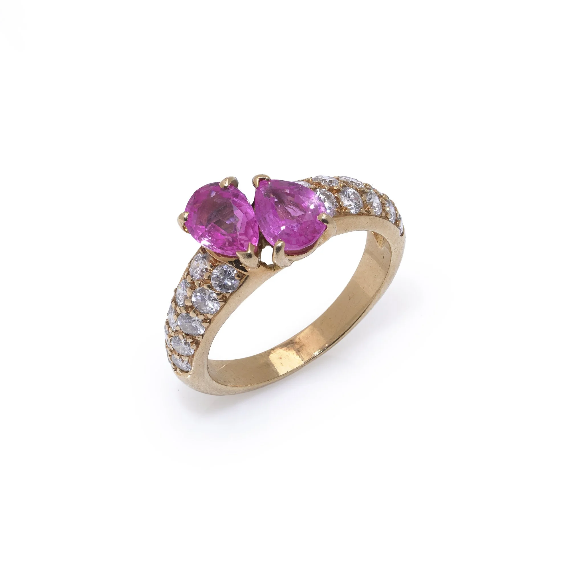 Vintage 18kt Gold Pink Sapphire and Diamond Ring