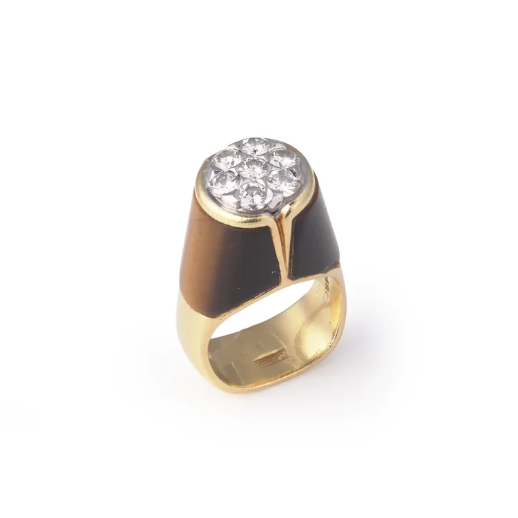 Vintage Kutchinsky Tiger’s Eye & Diamond Ring 1970s