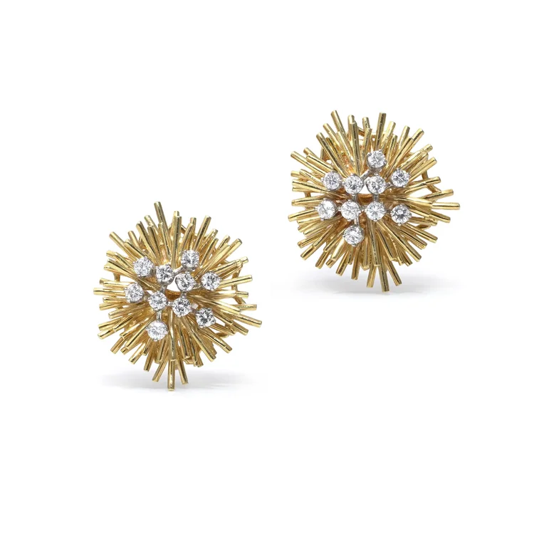 Vintage 1970s 18KT Gold Diamond Clip Earrings