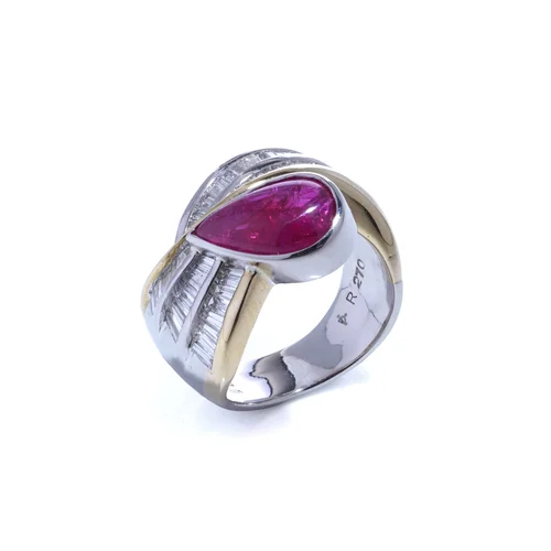 Platinum & 18KT Gold Ring with 2.70ct Ruby & 0.96ct Diamonds