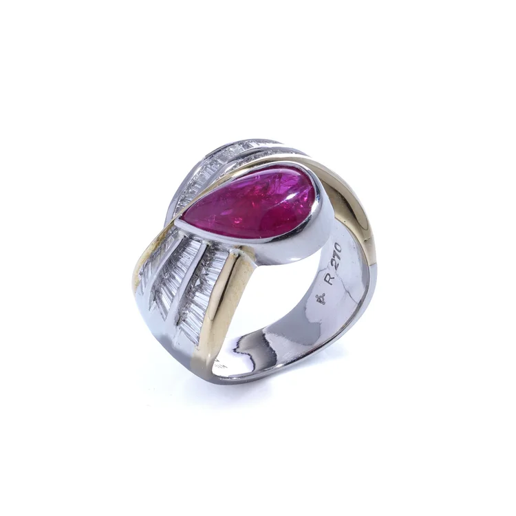 Platinum & 18KT Gold Ring with 2.70ct Ruby & 0.96ct Diamonds