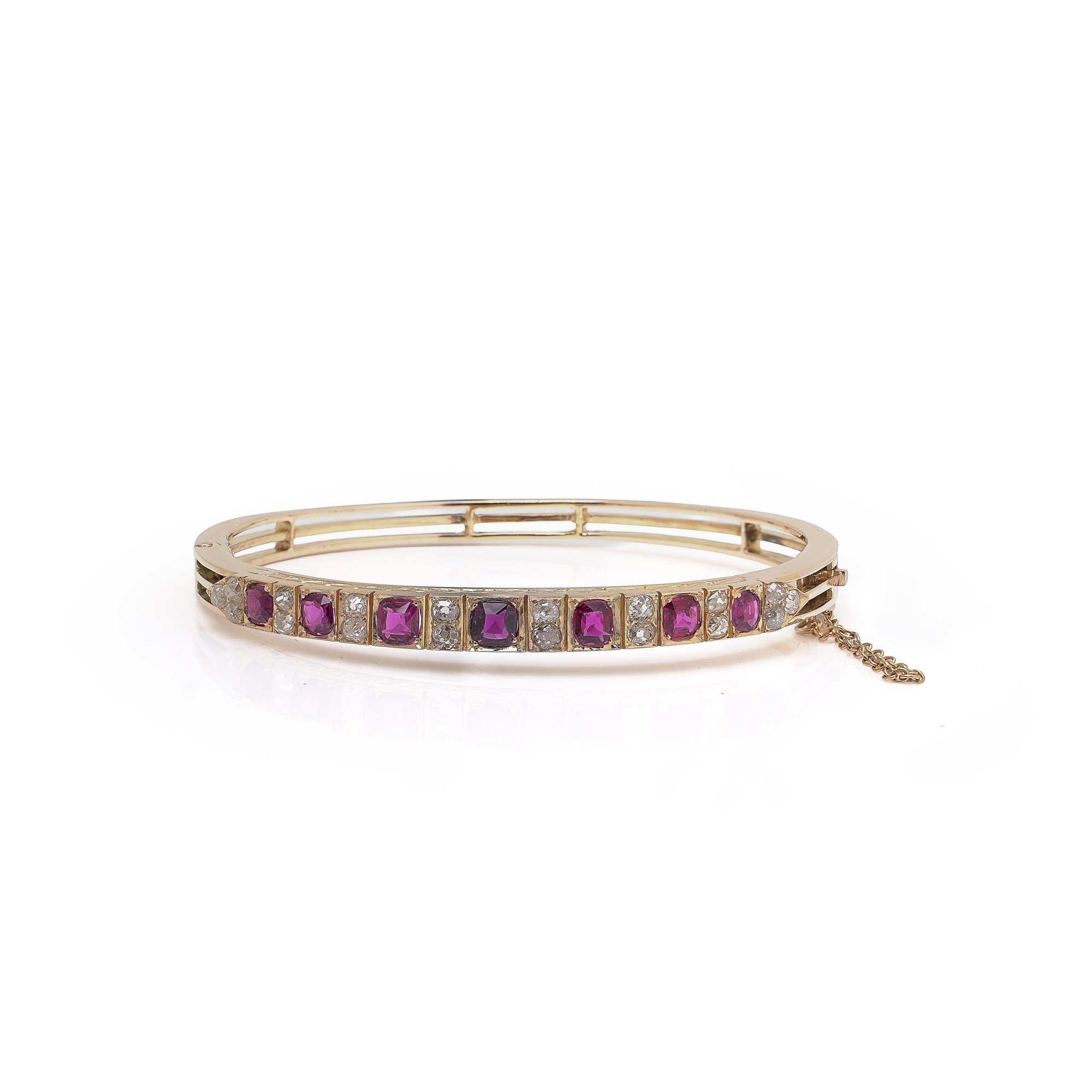 Victorian 18KT Gold Ruby and Diamond Bangle