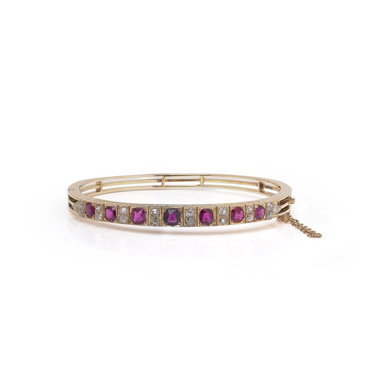 Victorian 18KT Gold Ruby and Diamond Bangle