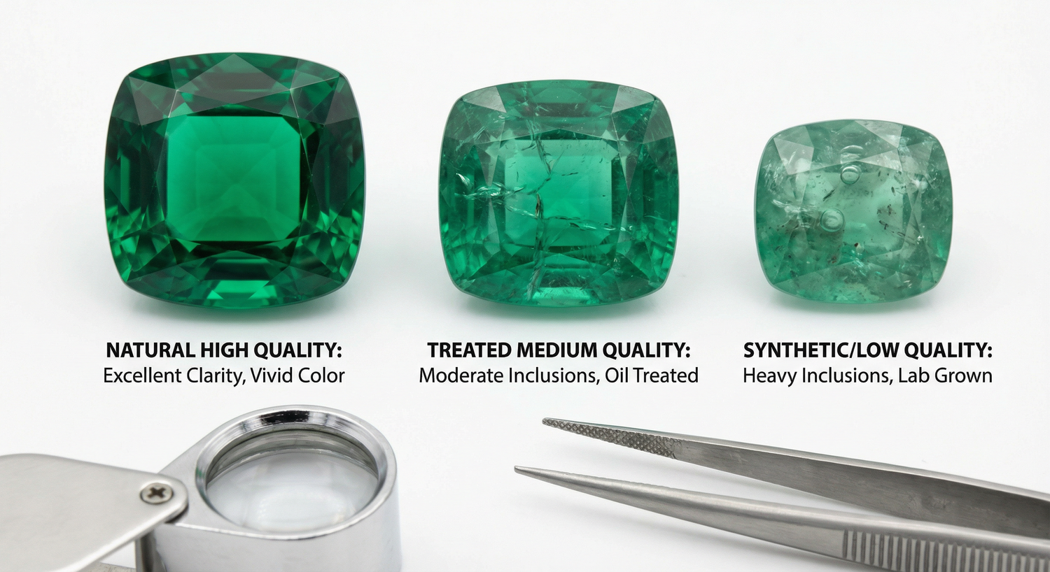 Comparison chart showing gemstone quality grades for diamonds, rubies, sapphires and emeralds used in antique jewellery valuation