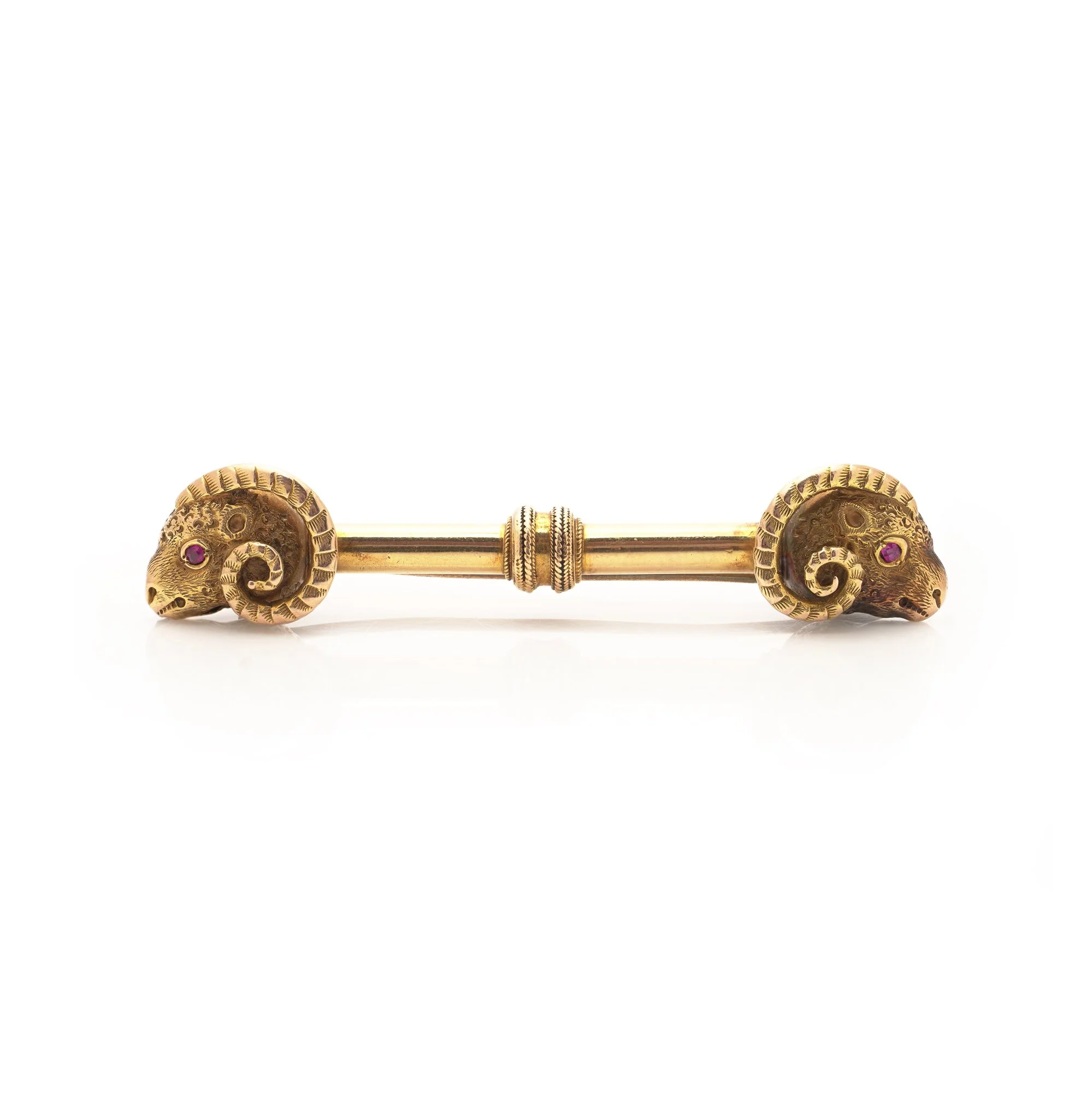 Antique Early 20th Century 18KT Gold Rams Head Bar Brooch