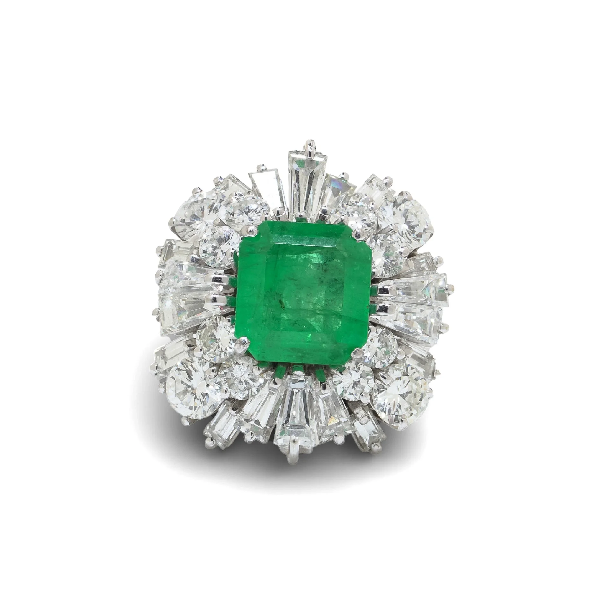 18KT White Gold Colombian Emerald & Diamond Cluster Ring