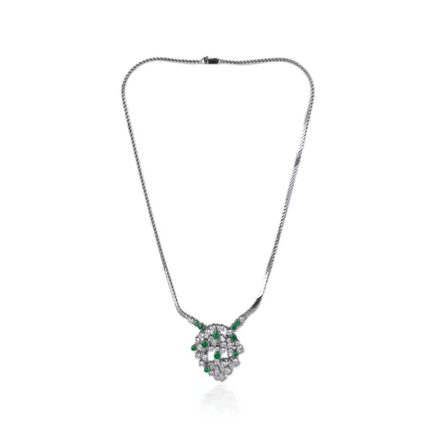 18KT White Gold Diamond and Emerald Necklace
