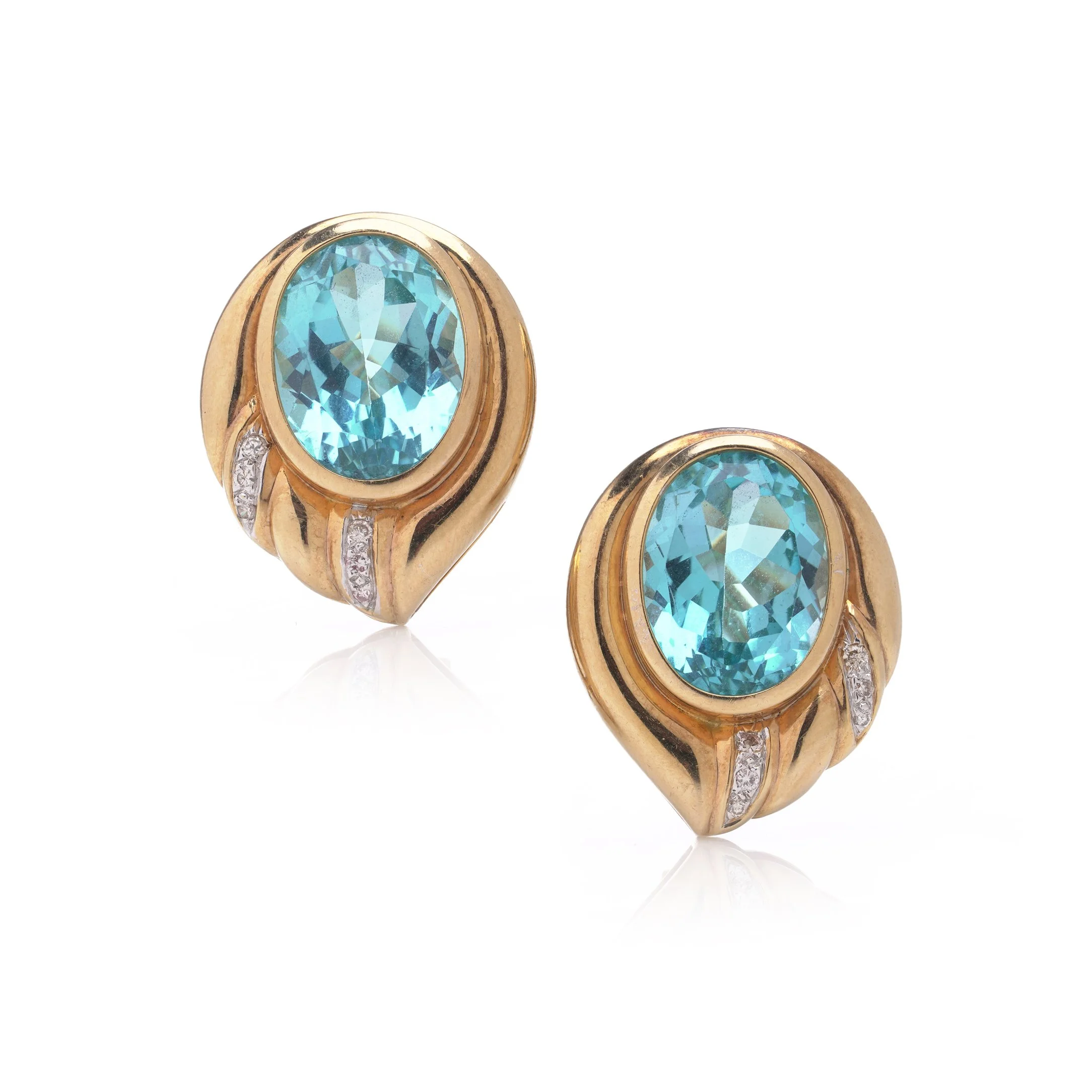 14kt Gold Vintage Blue Topaz and Diamond Clip-On Earrings – 20 cts Topaz