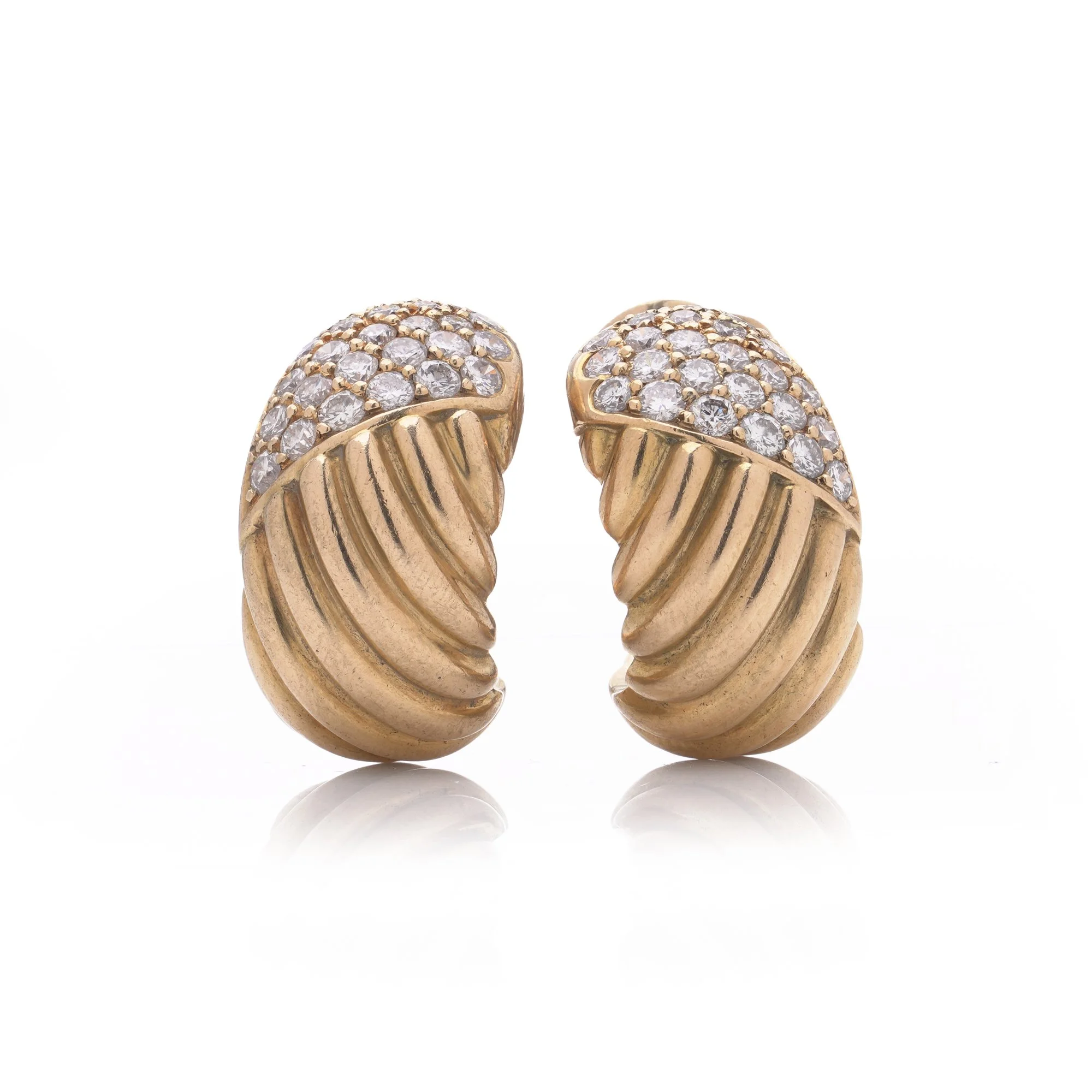 Van Cleef & Arpels 18kt Yellow Gold Diamond Clip-On Earrings, 1970s–1980s