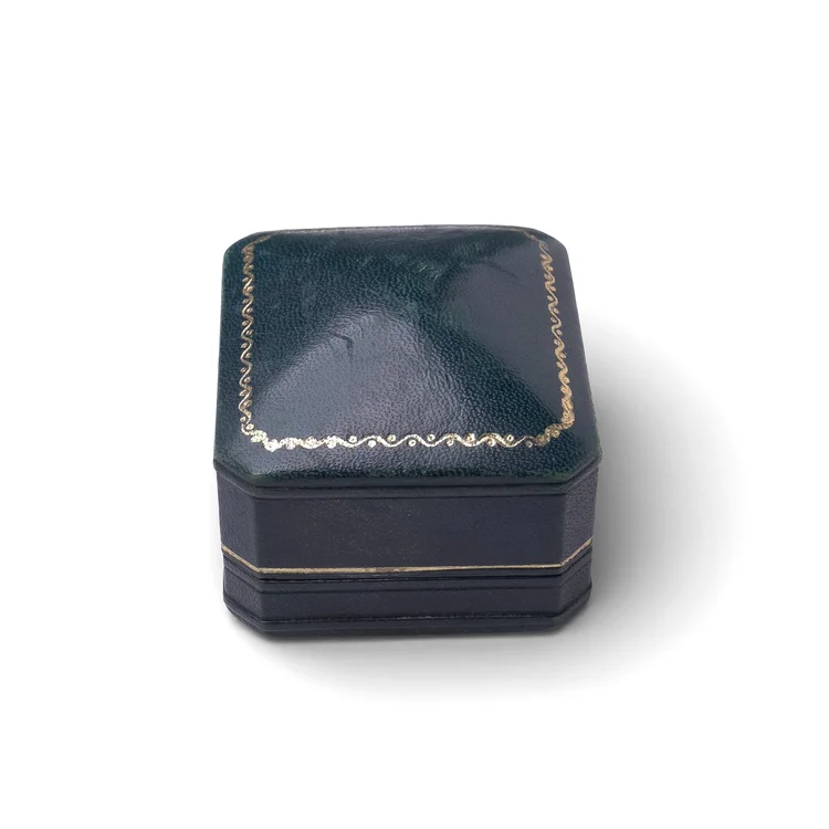 Antique dark green leather ring box with gilt decoration