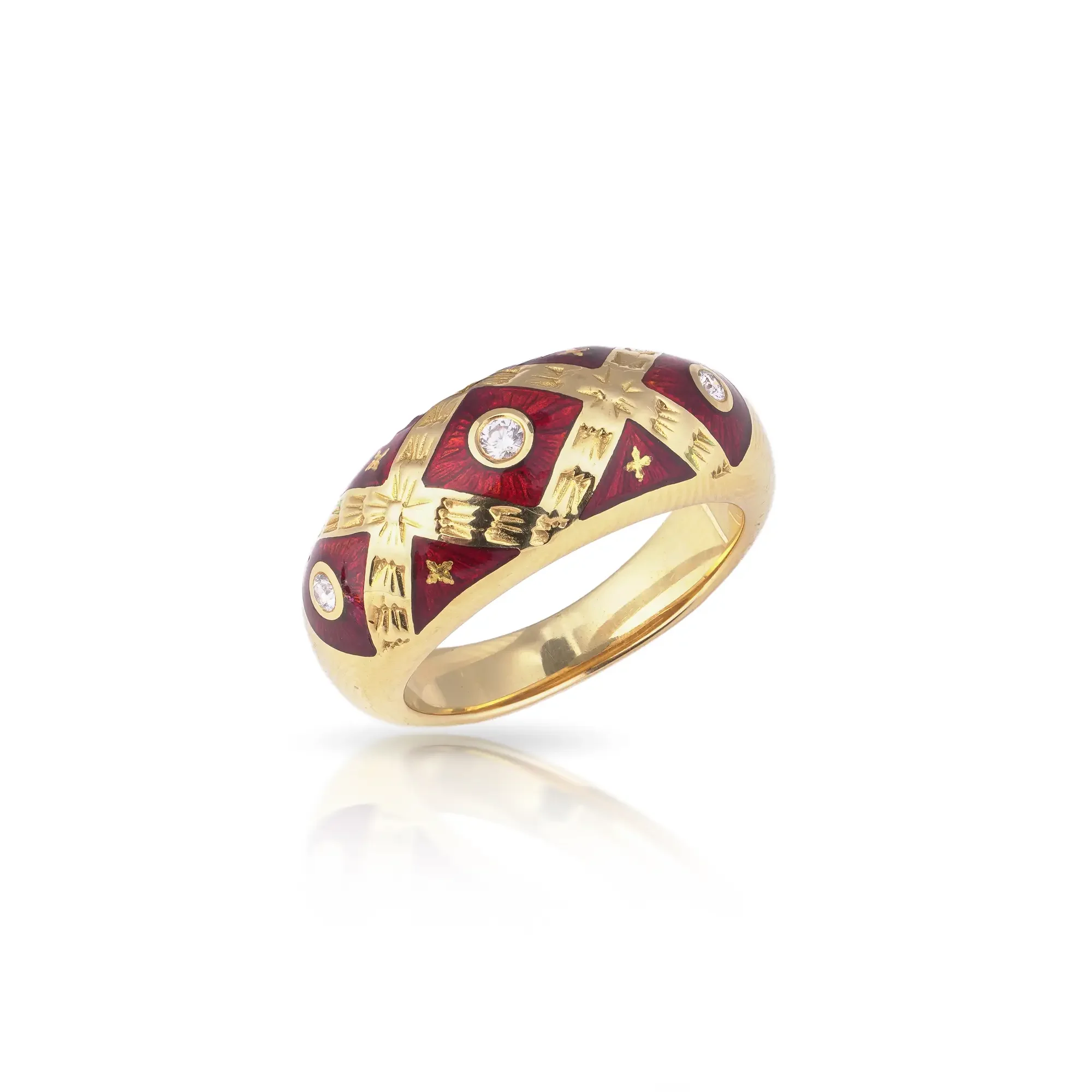 Fabergé Limited Edition Diamond and Red Enamel Gold Ring with Box & Papers