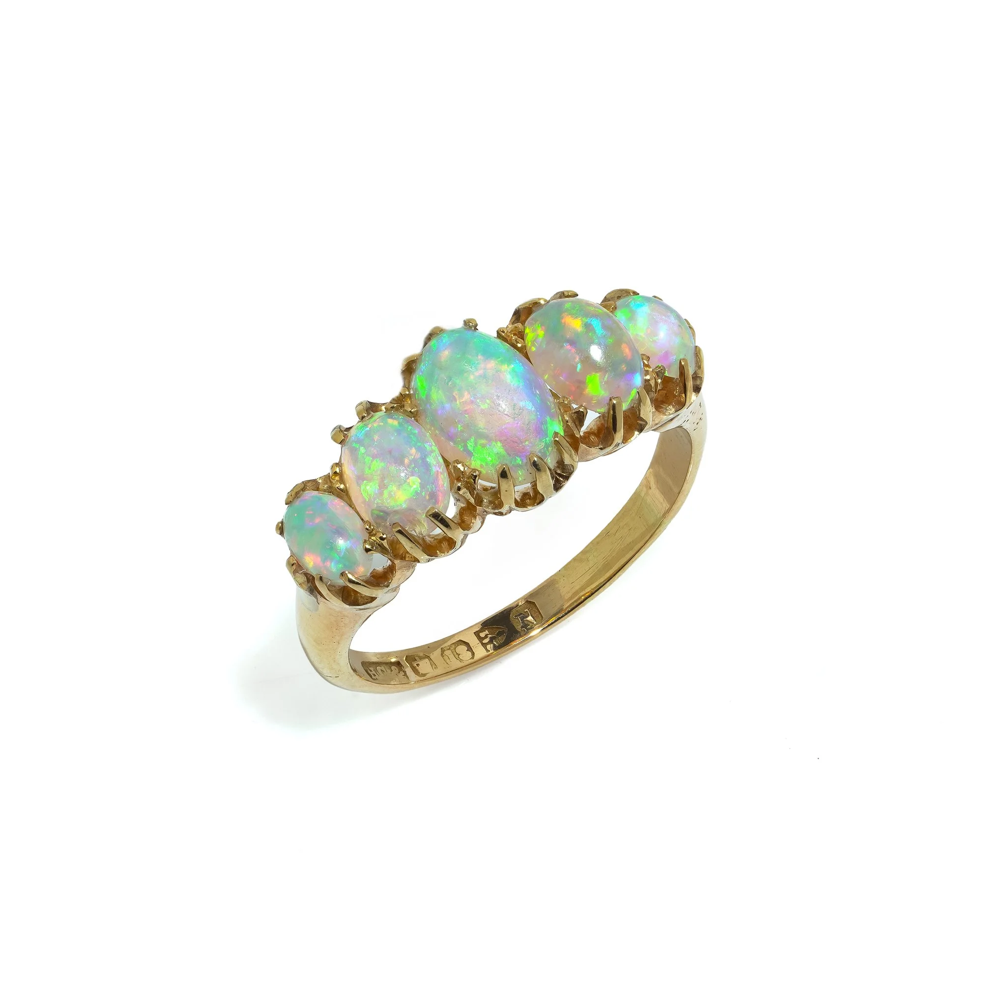 Victorian 18KT Gold Five Stone Opal Ring, Chester 1896