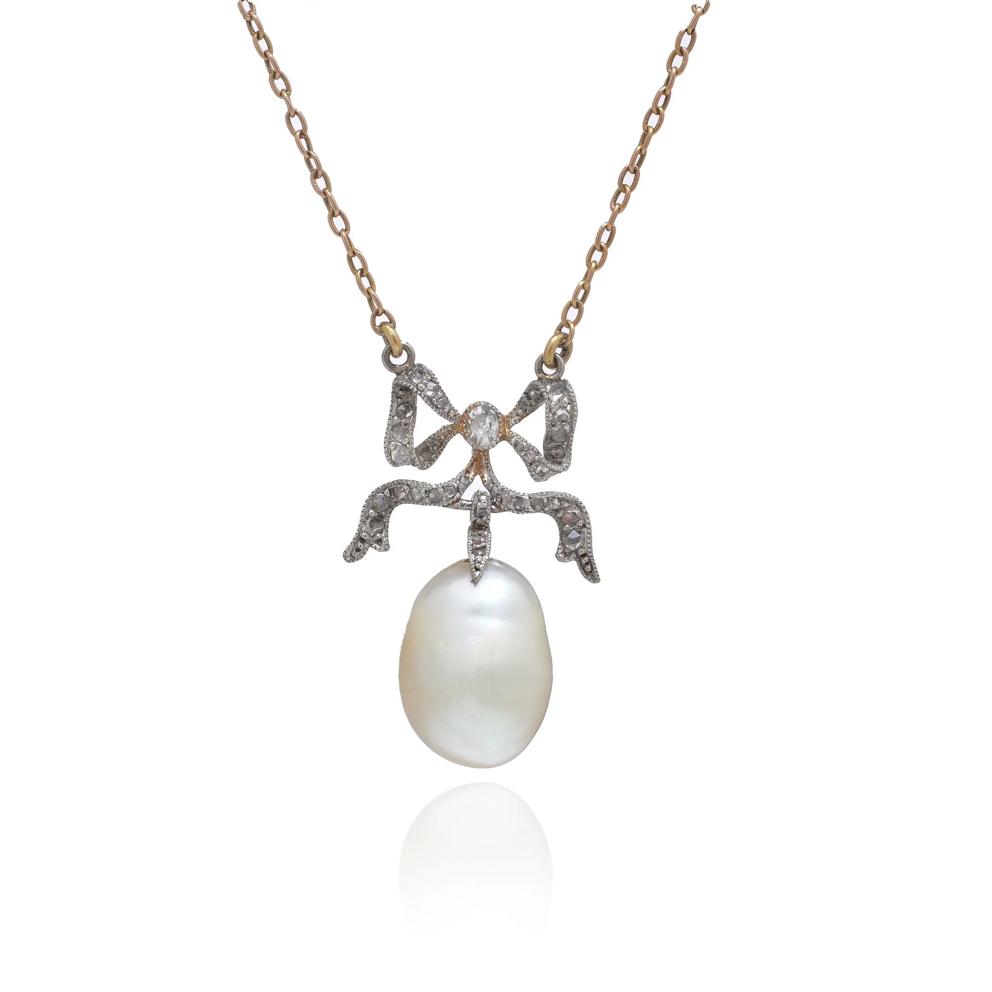 Edwardian 18KT Gold South Sea Pearl and Diamond Necklace