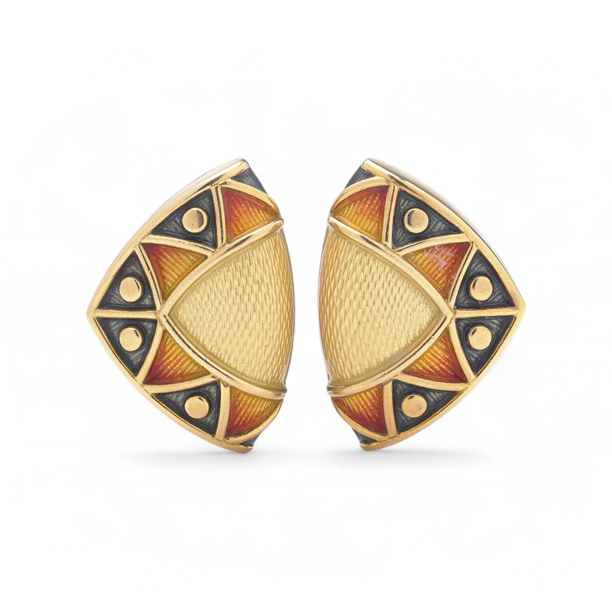 De Vroomen 18kt Gold and Enamel Clip-On Earrings – 1980s