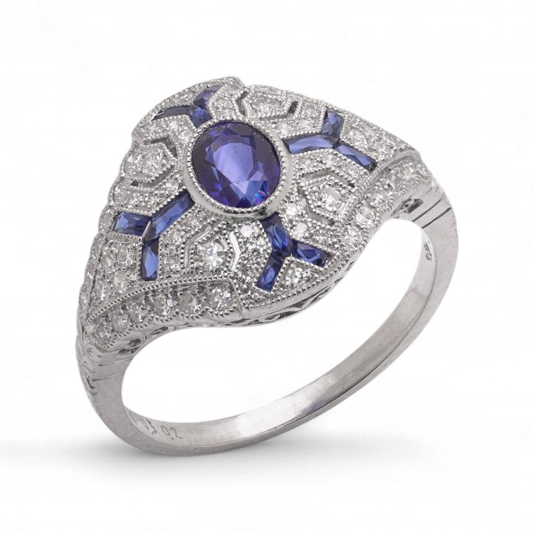 Art Deco style Platinum 0.74 ct. Sapphire and Diamond Ring