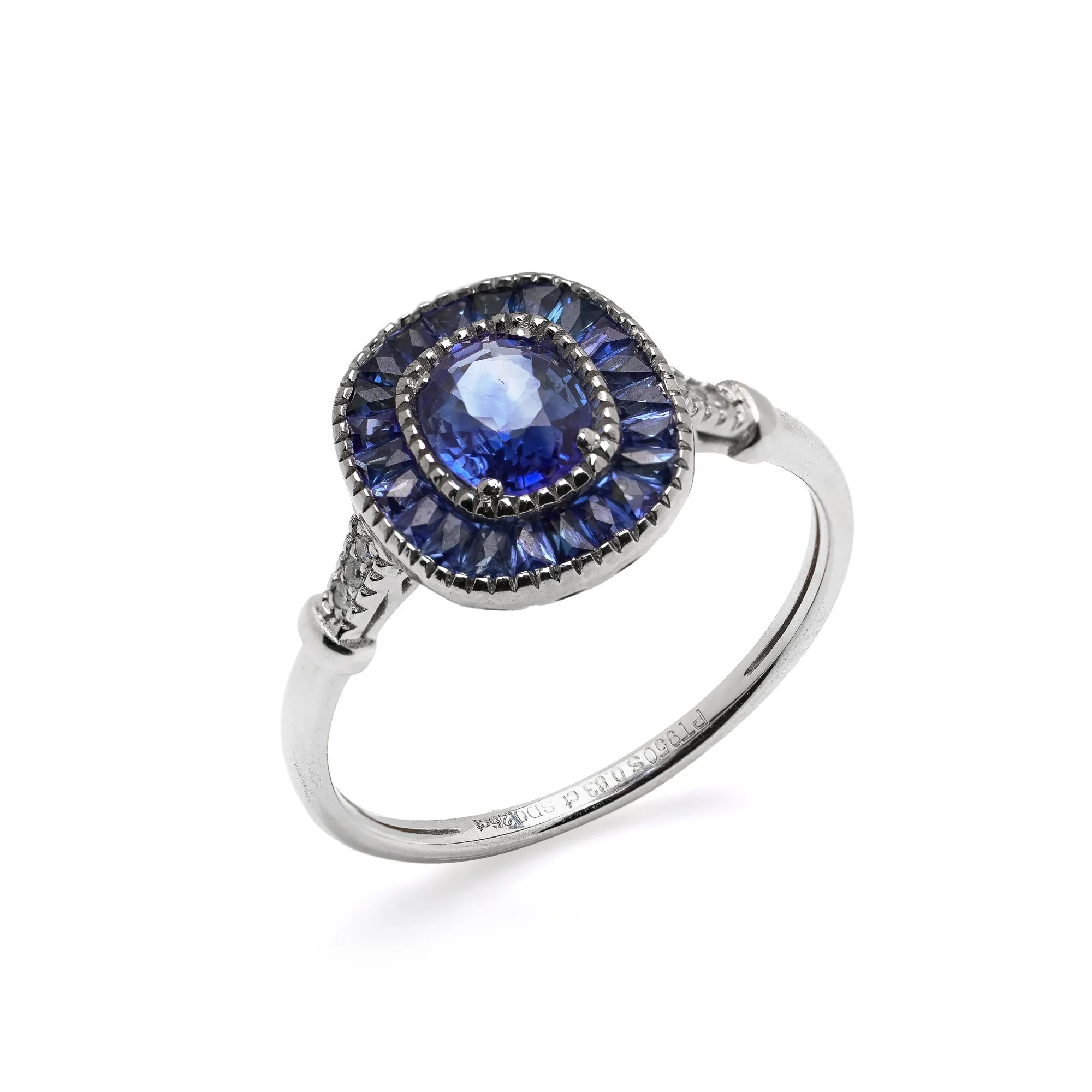 Platinum Sapphire and Diamond Halo Ring