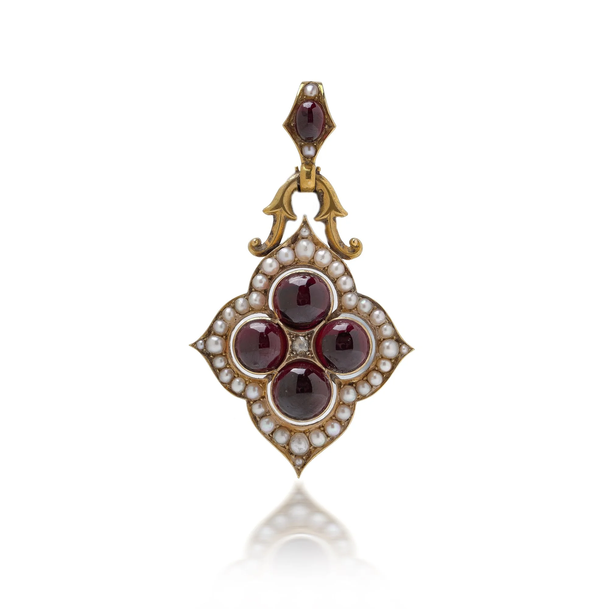 Victorian 20KT Gold Garnet and Pearl Pendant