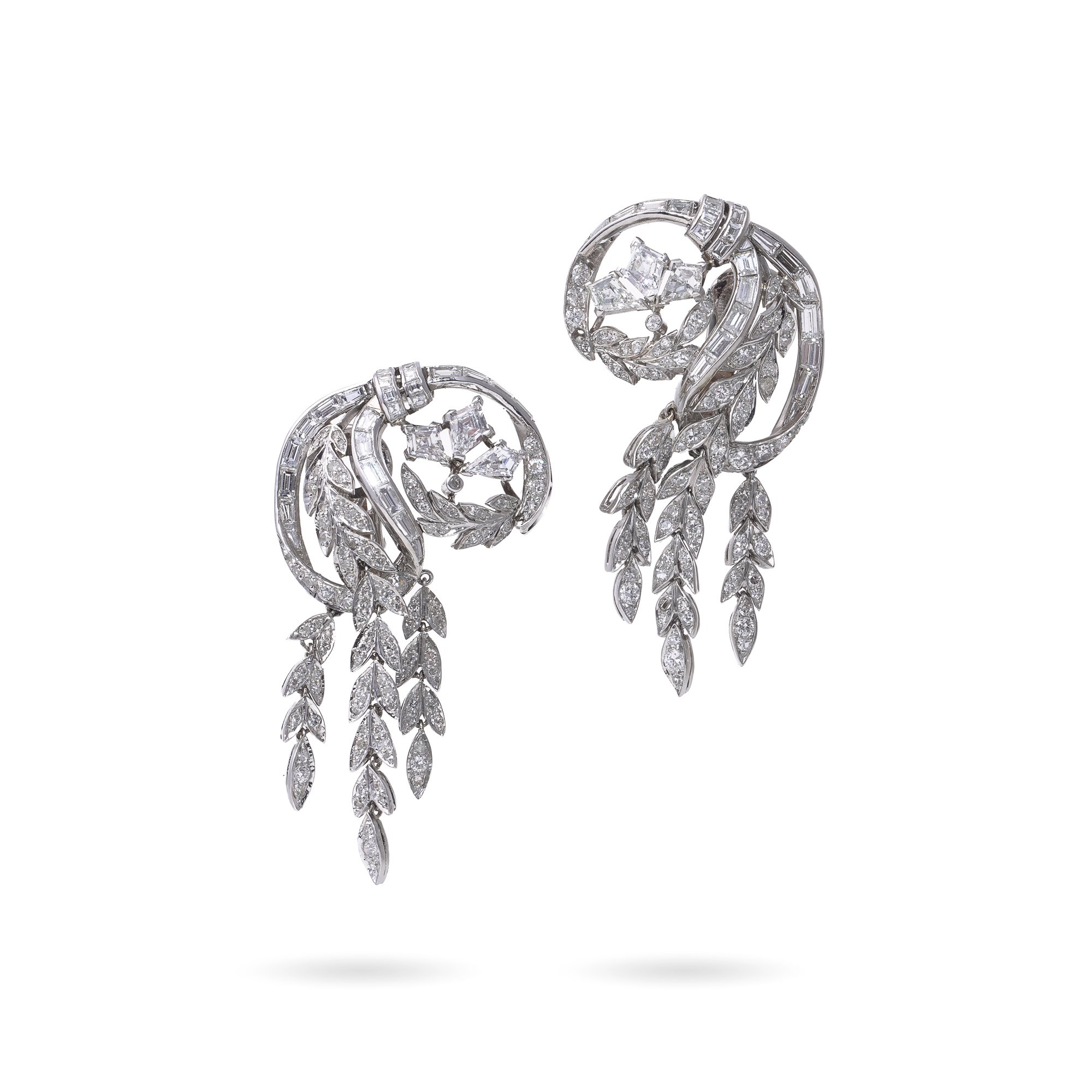 Platinum Late Art Deco Diamond Clip Earrings (c. 1930s)