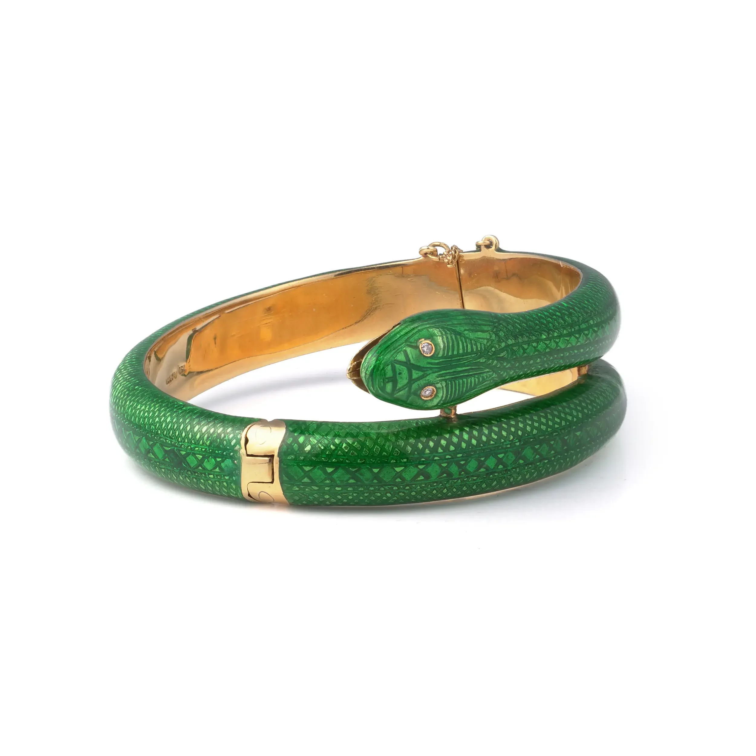 Mozeris-Fine-Antiques--Vintage-Green-Enamel-Snake-Bracelet-18KT-Gold-Circa-1970s-2.webp