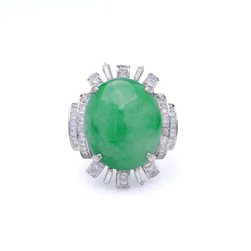Vintage White Gold Cluster Ring with 23.10ct Jade & Diamonds