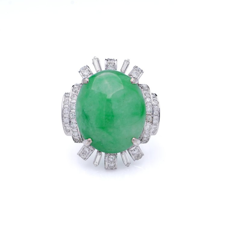Vintage White Gold Cluster Ring with 23.10ct Jade & Diamonds