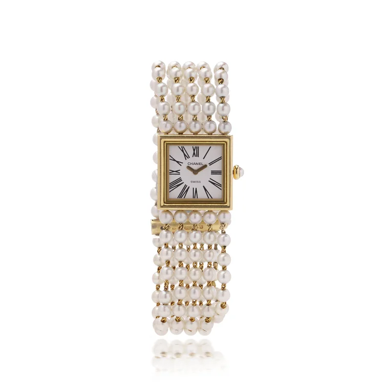 Chanel Mademoiselle 18KT Yellow Gold & Cultured Pearl Bracelet Quartz