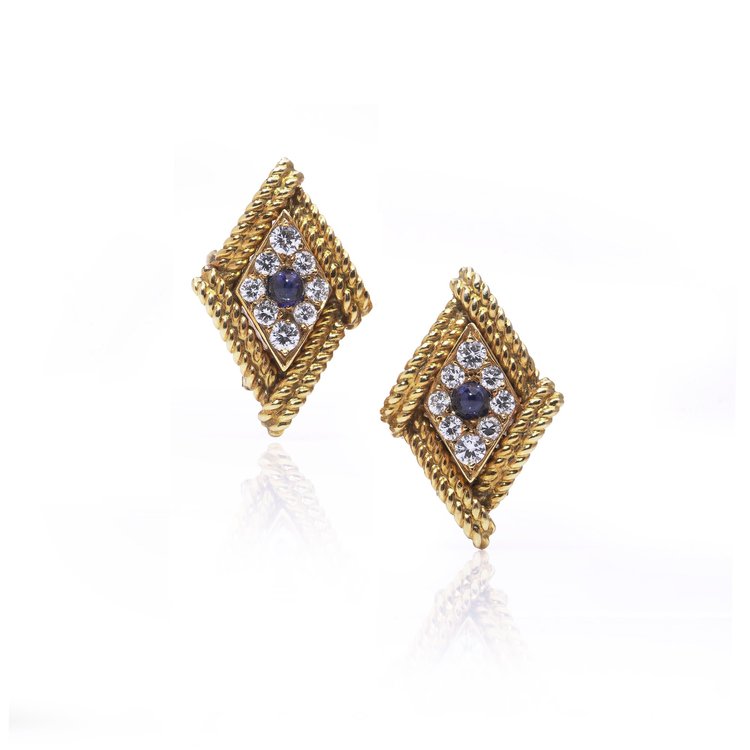 Asprey 18KT Gold Sapphire and Diamond Clip-On Earrings