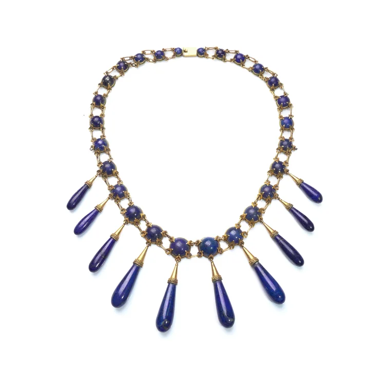 Victorian 15KT Gold Natural Lapis Lazuli Fringe Necklace