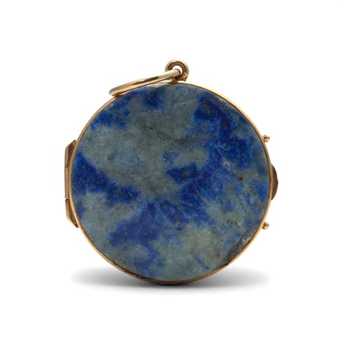 Antique 18KT Gold Lapis Lazuli Religious Icon Locket Pendant