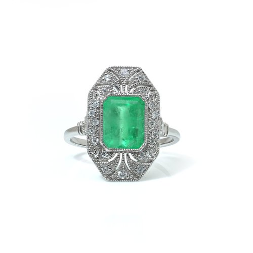 Emerald and Diamond Art Deco Style Ring