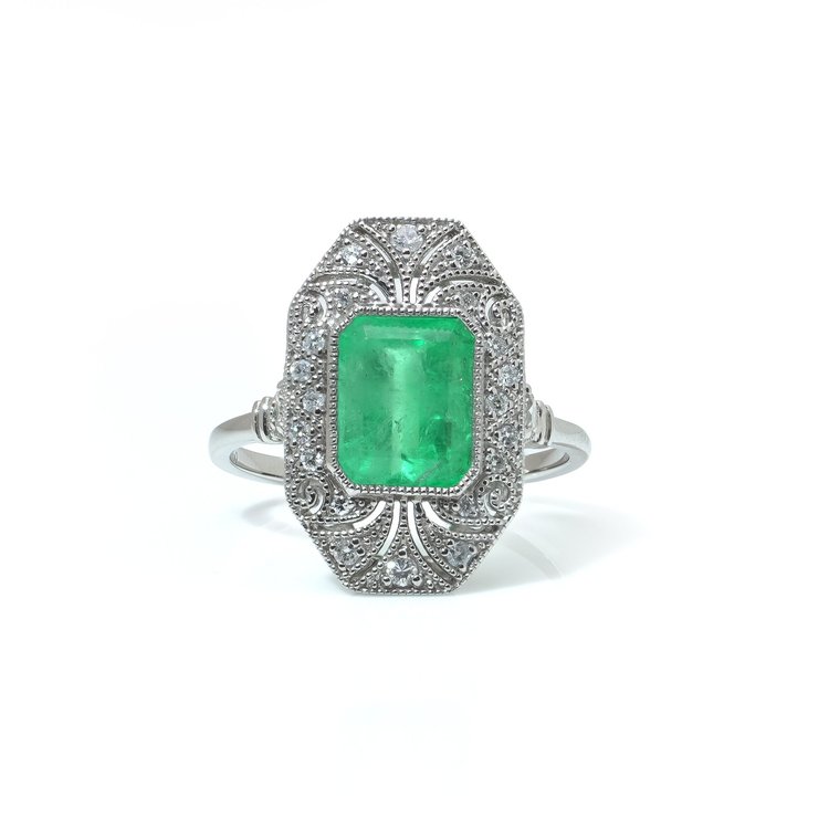 Emerald and Diamond Art Deco Style Ring