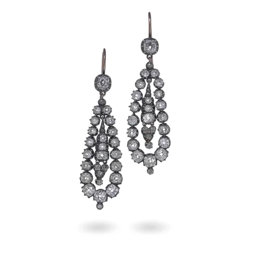 Victorian 15KT Gold & Silver Diamond Drop Earrings