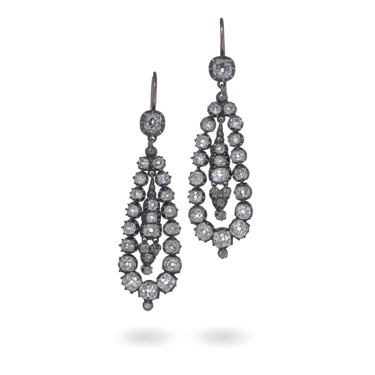 Victorian 15KT Gold & Silver Diamond Drop Earrings